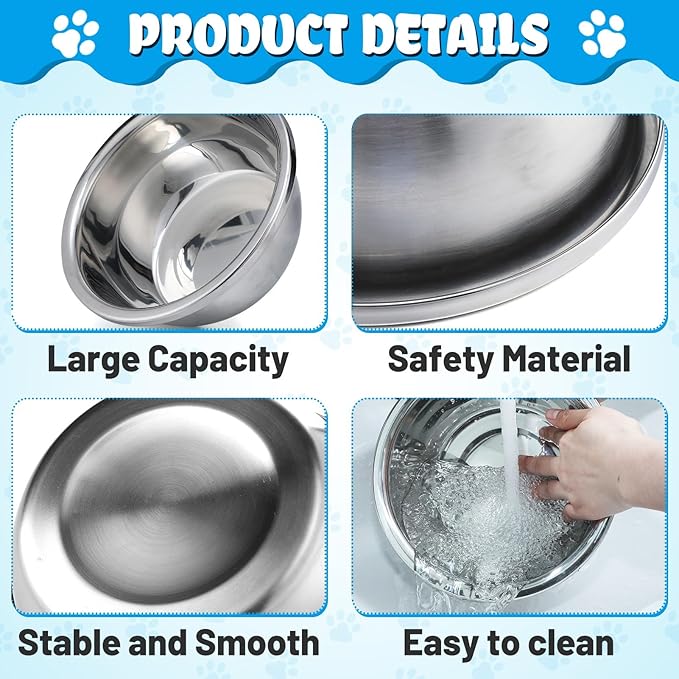 2 Pcs 0.7 Gallon Dog Bowls for Small Medium Dogs - Food Grade Stainless Steel Metal Water Bowl, Easy to Clean Food Bowls for Indoor Outdoor