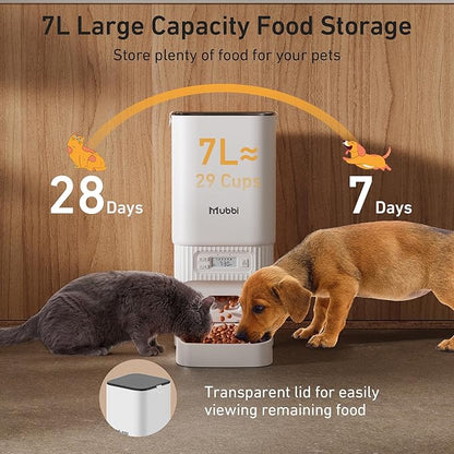 Automatic Cat Feeders, 7L/29 Cups Automatic Dog Feeder with Desiccant Bag, 1-6 Meals Ideal for 2-15mm Dry Food, Suitble for Multiple Pets, Dual Power Supply, Detachable Washable