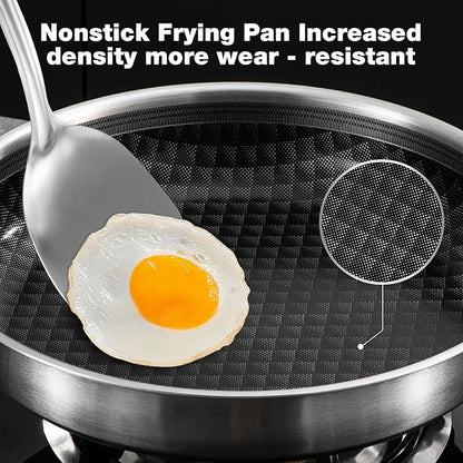 10-Inch Non Stick Frying Pans, Ceramic Coating NonStick Stainless Steel Pan Set, Tri-Ply Skillets and Pan Set with Lid, Cool-Touch Handle, Dishwasher and Oven Safe