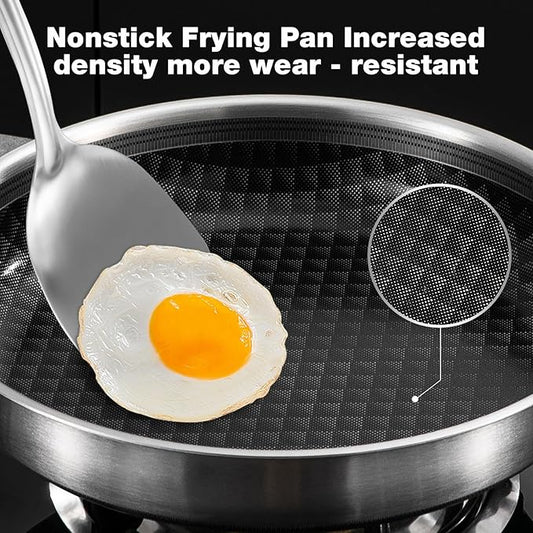 8-10 Inch Non Stick Frying Pans, Ceramic Coating NonStick Stainless Steel Pan Set, Tri-Ply Skillets and Pan Set with Lid, Cool-Touch Handle, Dishwasher and Oven Safe
