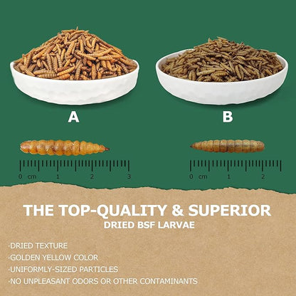 1LB Non-GMO Dried Black Soldier Fly Larvae, Superior Calcium Boost for Chickens, Better Than Dried Mealworms, Poultry Feed Ideal for Molting & Laying Hens, Wild Birds, Ducks | Top Grade BSF