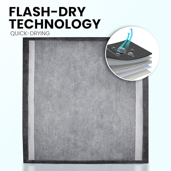 Healqu Puppy Pads - 24x24 50 Count Dog Training Pad Black Charcoal, Activated Carbon & Advanced Leakproof Technology - Ultra Absorbent, Puppy Pee Pads - Dogs, Puppies, & Cats, Pet Training Pads