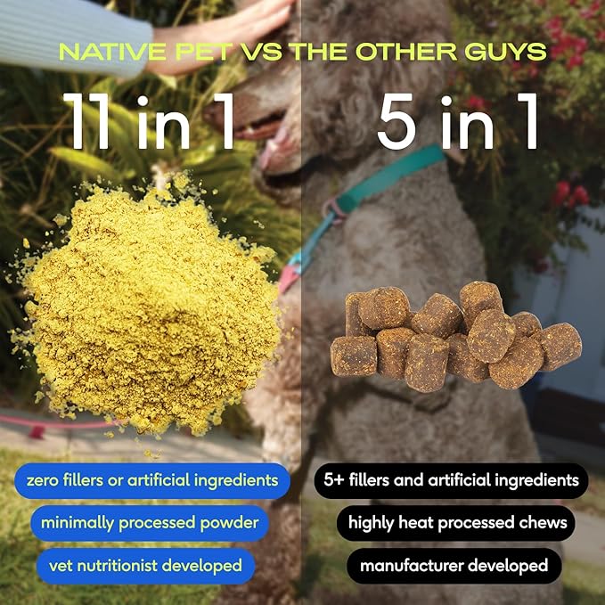 Native Pet Dog Vitamins & Supplements - 11-in-1 Multivitamin Powder for Dogs Food Topper - Collagen, Glucosamine, Probiotics, Omega & More- Supports Healthy Gut, Mobility & Overall Health -60 Scoops