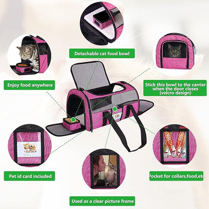 20" Large Pet Carrier Soft Sided Cat Carriers for Large Cats Under 25 lbs, Folding Big Dog Carrier Cat Carrier for 2 Cats Travel Carrier, Red