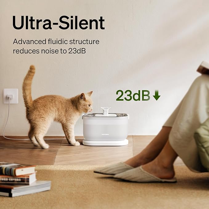 PETLIBRO Corded Cat Water Fountain, Cat Fountain Indoor Stainless Steel Tray, 2.5L/84oz Wireless Pump Pet Water Fountain, Cat Water Dispenser with Two Flow Modes, Pet Fountain for Drinking Easy Clean