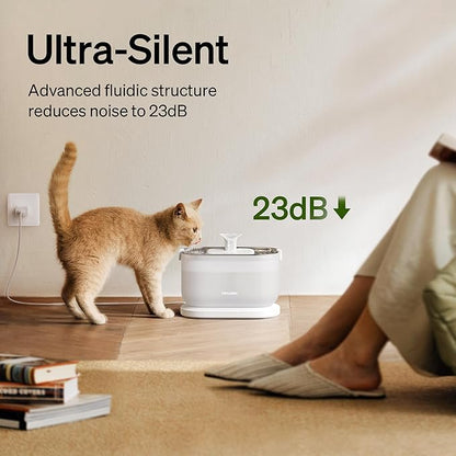 PETLIBRO Corded Cat Water Fountain, Cat Fountain Indoor Stainless Steel Tray, 2.5L/84oz Wireless Pump Pet Water Fountain, Cat Water Dispenser with Two Flow Modes, Pet Fountain for Drinking Easy Clean