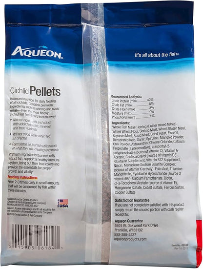 Aqueon Cichlid Slow Sinking Fish Food Pellets, Medium Size, 25 Ounce