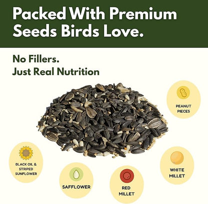 Wild Bird Seed for Outside Feeders by Freebird - Premium Songbird Blend with Sunflower, Safflower, Peanut Pieces, Red Millet and White Millet for Cardinals, Finches, and Colorful Wild Birds - 5lb Bag