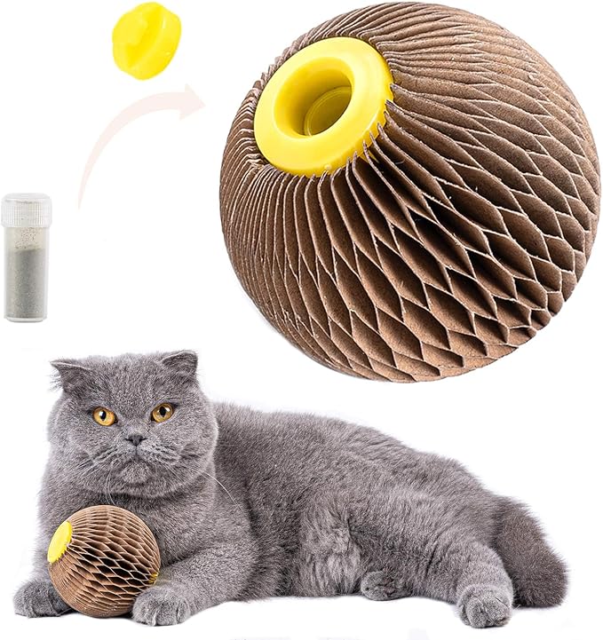 AREIIA Catnip Ball Toy for Cats Catnip Refillable Scratcher Ball Kitty's Faithful Playmate Reduce Obesity and Loneliness CSB01BR