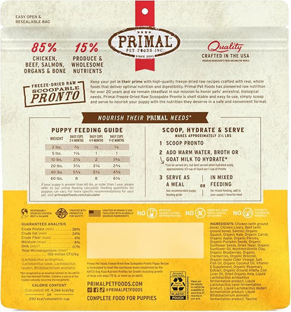 Primal Freeze Dried Puppy Dog Food, Pronto Mini Nuggets; Scoop & Serve, Complete & Balanced Meal; Also Use As Topper or Treat; Premium, Healthy, Grain Free, High Protein Raw Dog Food (25 oz)