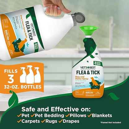 Vet's Best Natural Flea & Tick Home Spray for Dogs – Cotton Spice Scented Indoor Pest Control Spray – Natural Flea & Tick Protection with Certified Plant-Based Ingredients – Made in USA – 96 oz Refill