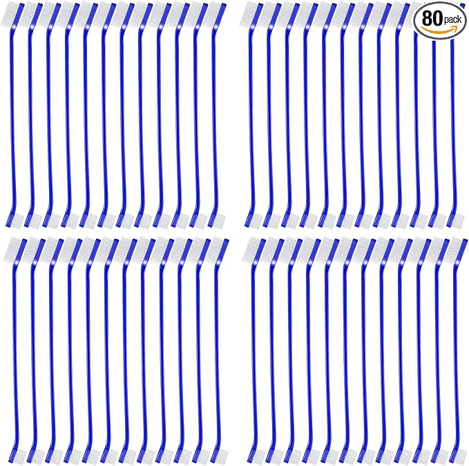 Honeydak Dog Toothbrush Bulk Dual Headed Dental Brushes Dogs Tooth Brushing Kit Long Handle Pet Tooth Brush for Puppy Large Small Cats and Most Pets Teeth Cleaning Dental Supplies(80 Pcs,Dark Blue)