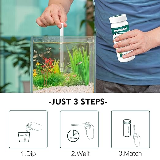 Ammonia Test Strips for Fish Tank, Ammonia Aquarium Test Strips for Saltwater & Freshwater Aquariums & Ponds, 50 Count Aquarium Water Test Kit