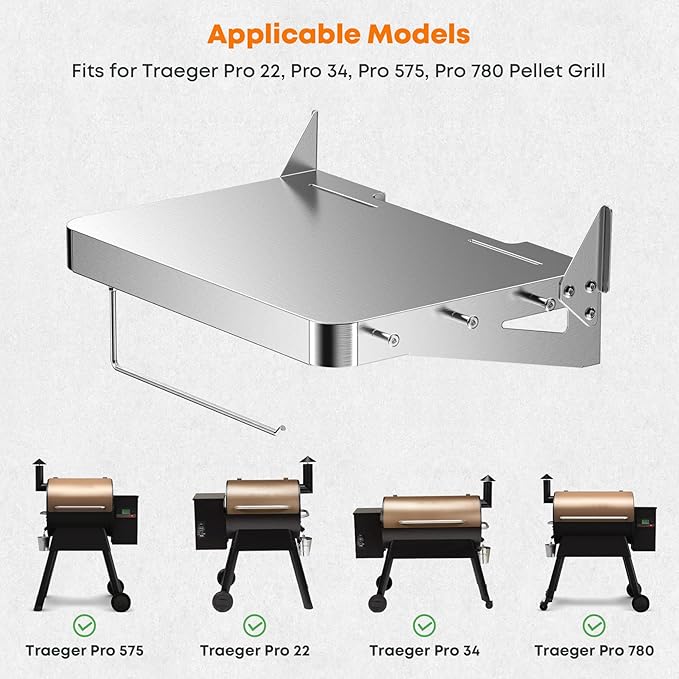 Stanbroil Stainless Grill Side Shelf, Fits Traeger Pro 22, Pro 34, Pro 575, Pro 780, Grill Accessories to Add Storage Space