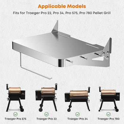 Stanbroil Stainless Grill Side Shelf, Fits Traeger Pro 22, Pro 34, Pro 575, Pro 780, Grill Accessories to Add Storage Space