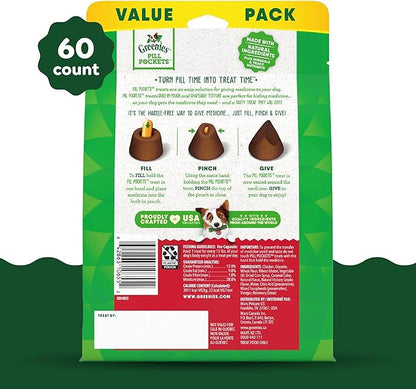 Greenies Pill Pockets for Dogs Large Size, Soft Dog Treats, Hickory Smoke Flavor, 15.8 oz. Pouch (60 Treats)