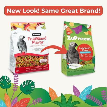 ZuPreem FruitBlend Bird Pellets, Daily Bird Food for Parrot, Conure, Caique, African Grey, Eclectus, Small Cockatoo, Core Nutrition for Medium Large Birds, Parrot Food (ML, 3.5 lbs)