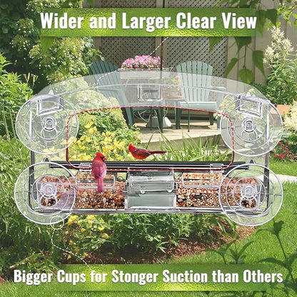 Window Bird Feeder with Strong Suction Cup for Outdoors, Close-up Bird Watching Gift for Bird Lovers Cats, Suitable for Cardinals, Finches, Orioles, Bluebirds, etc.