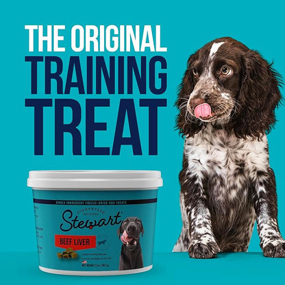 Stewart Single Ingredient Freeze Dried Raw Dog Treats, Beef Liver, 4 Ounce, Approx. 90 Pieces per Resealable Pouch, Training Treats or Meal Topper, High Protein, Grain Free, Gluten Free
