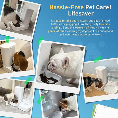 PAWGETHER® Gravity Cat Feeder, Self-Dispensing Dog Food Dispenser, Pet Food Station 1 Gallon/3.5L Capacity Automatic Pet Feeder Cat & Dog Food Bowl, Easy to Fill