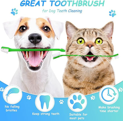 Honeydak Dog Toothbrush Bulk Dual Headed Dental Brushes Dogs Tooth Brushing Kit Long Handle Pet Tooth Brush for Puppy Large Small Cats and Most Pets Teeth Cleaning Dental Supplies(70 Pcs,Green)