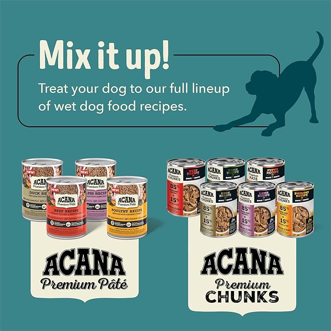ACANA Premium Pate in Bone Broth Grain-Free Wet Dog Food Variety Pack: Beef + Poultry Recipes 12.8oz Cans (6 Count, 3 of Each)