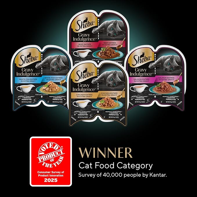 Sheba Gravy Indulgence Adult Wet Cat Food Chicken Entree in Extra Gravy, 2.6 oz. Twin-Pack Trays (24 Count, 48 Servings)