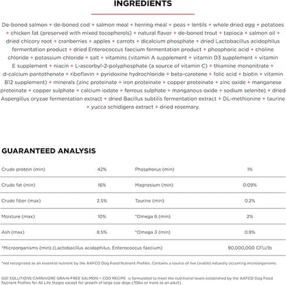 Go! Solutions Carnivore, Grain-Free, Protein Rich Dry Cat Food, Salmon and Cod Recipe, 8 lb Bag