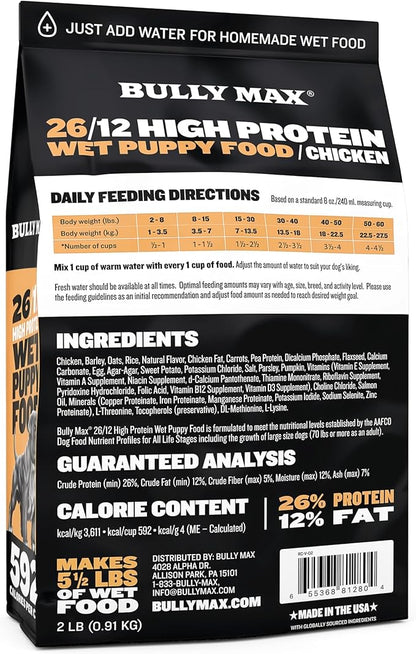 Bully Max Wet Puppy Food - Instant Fresh Dehydrated High Protein Soft Dog Food with Chicken - Healthy Growth for Small & Large Breed - 20 Dry Dog Food Pounds (Makes 55 lbs. Wet Food, 10 Pouches)