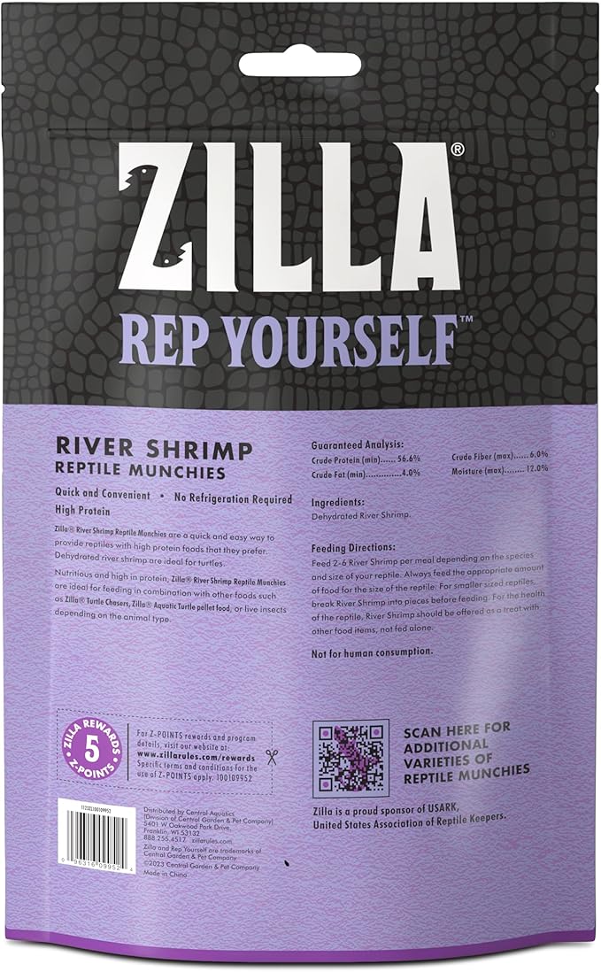 Zilla Reptile Food Munchies River Shrimp for Turtles, Salamanders, Axolotls, and Large Tropical Fish, 2-Ounce