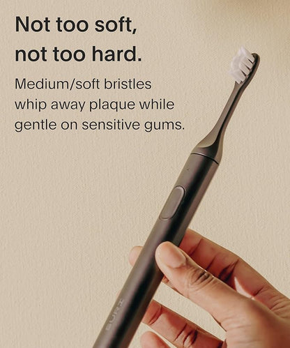 SURI Recyclable Plant-Based, Electric Toothbrush Heads - Built-in Tongue Scraper, Long Lasting Replacement Heads | Compatible Only Sonic Electric Toothbrush - Midnight Black, Pack of 3