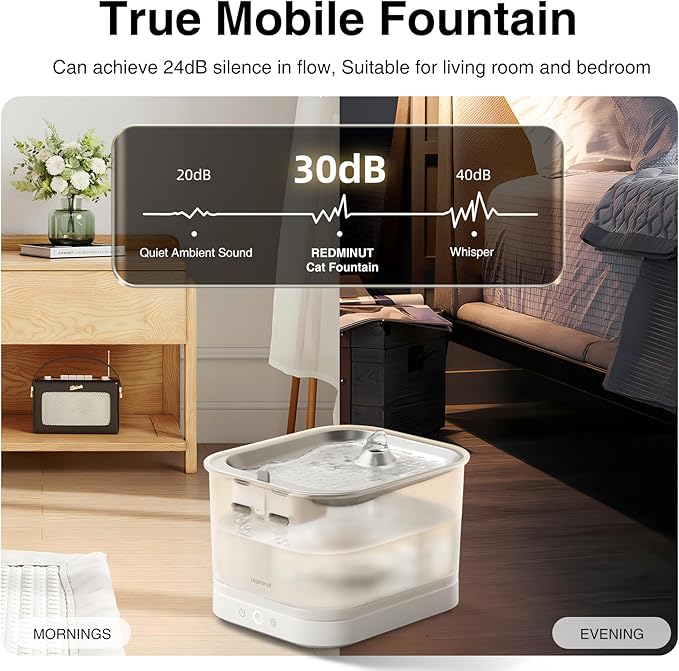 Cat Water Fountain Stainless Steel Battery Operated with Wireless Pump 84oz/2.5L Cat Water Dispenser Cordless Water Fountain with Motion Sensor, Ultra Quiet Pump, Multi-Filtration, Easy Clean