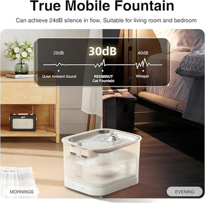 Cat Water Fountain Stainless Steel Battery Operated with Wireless Pump 84oz/2.5L Cat Water Dispenser Cordless Water Fountain with Motion Sensor, Ultra Quiet Pump, Multi-Filtration, Easy Clean