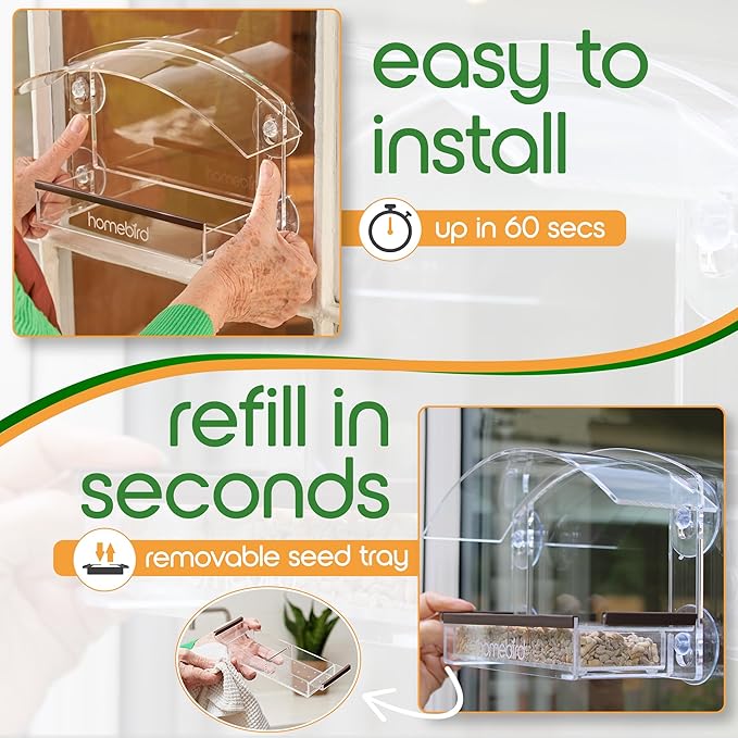 Window Bird Feeder with Strong Suction Cups - (Upgraded 2025 Model) Clear Acrylic Feeder Window for Cats Bird House Gift
