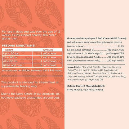 Salmon Oil for Dogs - Soft Chew Omega Treats for Skin and Coat - Fish Oil Blend of Essential Fatty Acids, Omega 3 and 6, Vitamins, Antioxidants and Minerals - Made in USA (180 Chews, Salmon)