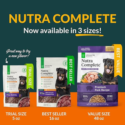 ULTIMATE PET NUTRITION Nutra Complete Freeze Dried Raw Dog Food, Veterinarian Formulated with Antioxidants, Prebiotics & Amino Acids (5 Ounce, Pork)