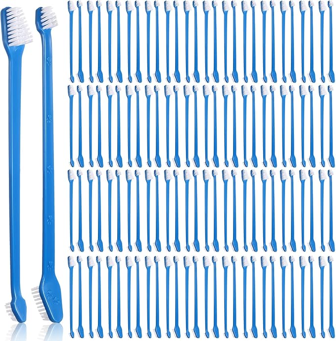 Gerrii 200 Count Dog Toothbrush Double Headed Pet Toothbrush Long Handle Dog Tooth Brushing Kit Soft Bristles Pet Tooth Brush for Doggy Cat and Most Pets Teeth Cleaning Dental Oral(Blue)