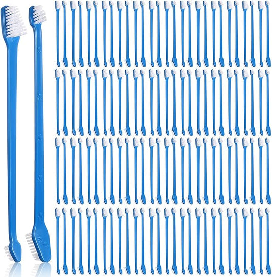 Gerrii 200 Count Dog Toothbrush Double Headed Pet Toothbrush Long Handle Dog Tooth Brushing Kit Soft Bristles Pet Tooth Brush for Doggy Cat and Most Pets Teeth Cleaning Dental Oral(Blue)