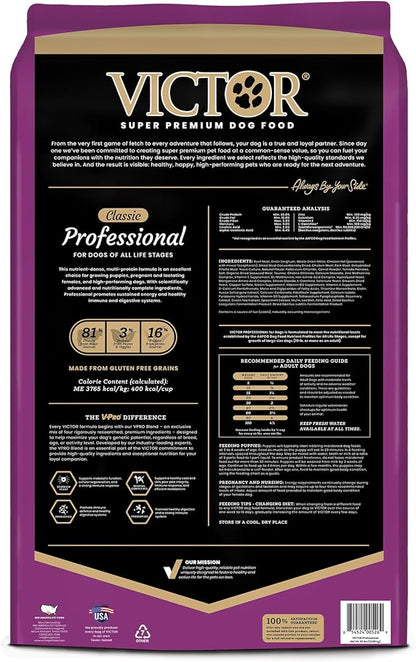 VICTOR Super Premium Dog Food – Professional Dry Dog Food – Super Premium Kibble with 26% Protein – Gluten-Free with Beef, Chicken & Pork Meals – for High Energy and Active Dogs & Puppies, 50lbs
