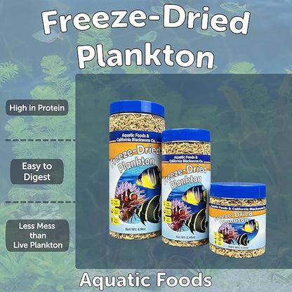 Aquatic Foods Inc. Pacific Plankton, Freeze Dried Plankton for Marines, Corals, Anemones, Cichlids, Discus, Goldfish, Angel Fish, 12-Type Pellet Mix, 4-Type Wafer Mix Included 4.9oz Canister