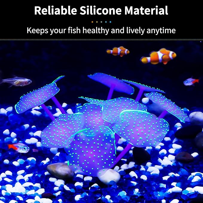 Uniclife Silicone Coral Plant Decorations Glowing Artificial Ornament for Fish Tank Aquarium, Green, Ball Shape