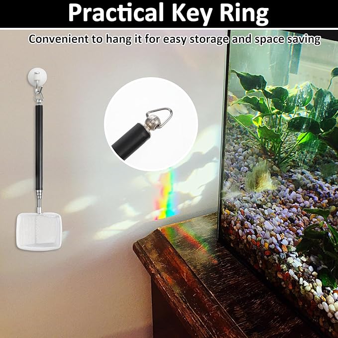 Aquarium Shrimp Net, Shrimp Skimming Aquarium Nets with Extendable Stainless Steel Handle Fish Net for Fish Tank Aquariums Small Ponds Baby-Fish Food Residue Debris, Retractable 7.5-21 Inches Long