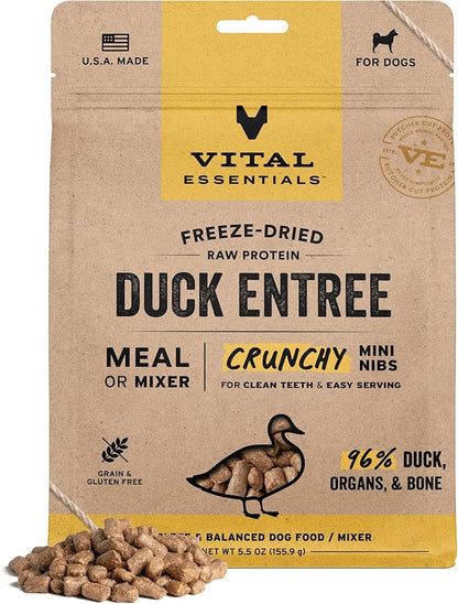 Vital Essentials Freeze-Dried Raw Duck Meal or Mixer Dog Food Crunchy Mini Nibs, 5.5 oz