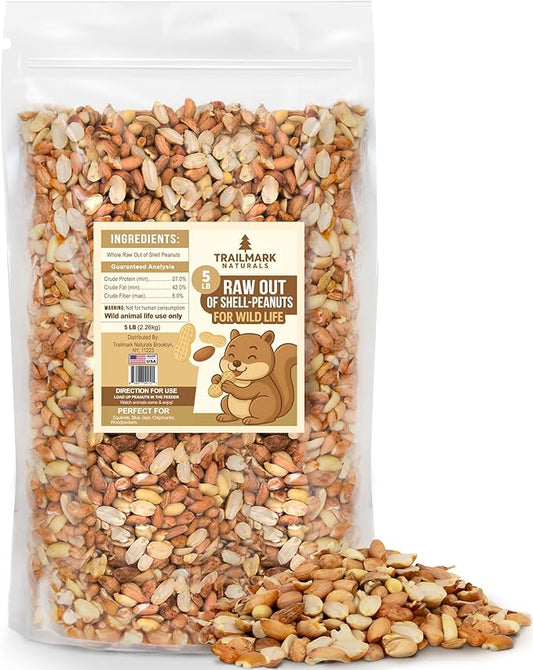 5 LB - Raw Shelled Peanuts For Squirrels, Out of Shell Peanuts For Birds and Wildlife- Squirrel Food, Wild Bird Seed - Grown in The USA