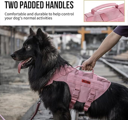 OneTigris Tactical Dog Harness for Small Dog, No Pull Small Dog Vest Harness with Handles Breathable Military Dogs Molle Vests for Walking Hiking Training (Pink, Medium)