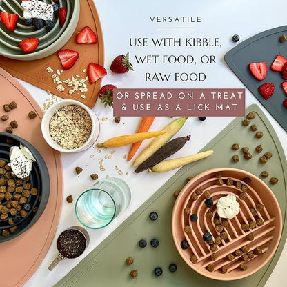 The Slowdown Bowl Silicone Slow Feeder for Cats & Dogs, Slow Eating Mealtime Solution with Modern Lick Mat Design, Reduces Gulping, Fits 1 Cup 6” Across x 1.25” Tall, Small-Ocean