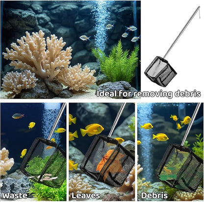 2 Pack Fish Net for Fish Tank Aquarium Net Small Black Aquarium Shrimp Nets with Extendable Stainless Steel Handle Fine Tank Tool Mesh for Shrimp, Food Residue Debris Skimming