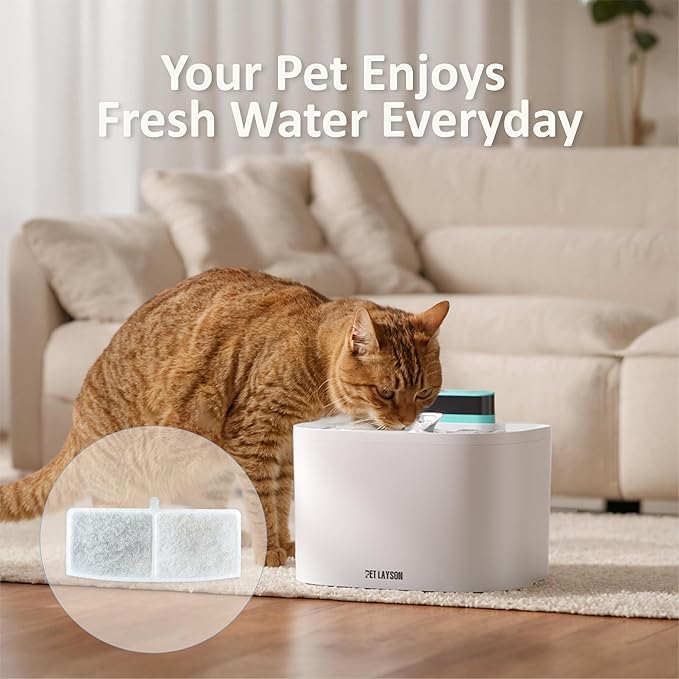 PET LAYSON Pumpless Cat Water Fountain Filter,Smart Cordless Pet Fountains Battery Operated 3.6L/122oz with Maglev Valve Technology Wireless Rechargeable Water Dispenser Filters (White, M1-8 Filter)