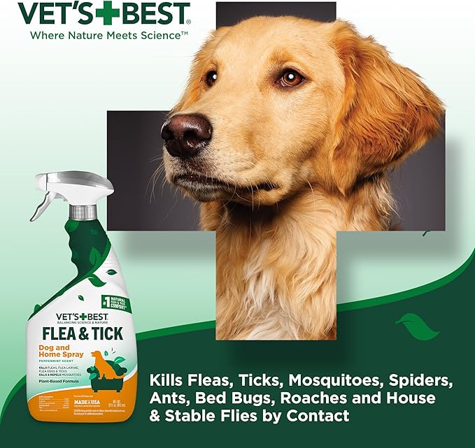 Vet’s Best Flea and Tick Home Spray – Plant-Based Flea and Tick Treatment for Dogs and Indoor Use – Natural Spray with Essential Oils for Flea Control in Home – 32 oz Bottles, 2 Pack