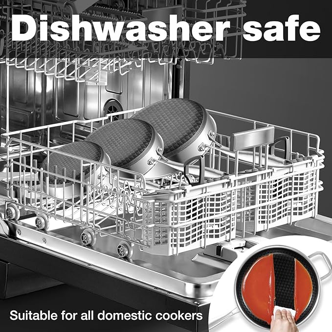 12-Inch Non Stick Frying Pans, Ceramic Coating NonStick Stainless Steel Pan Set, Tri-Ply Skillets and Pan Set with Lid, Cool-Touch Handle, Dishwasher and Oven Safe